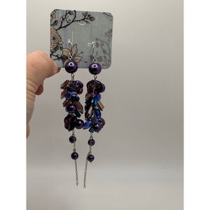 Purple Blue Beaded Dangle Earrings